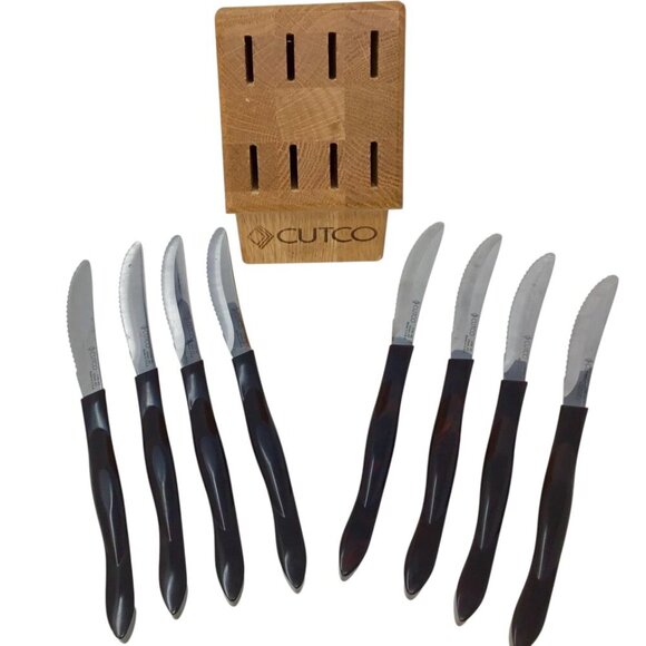 Vintage Cutco 8 Pc Steak Knife Set w/Block 1759 Knives Classic Serrated USA - Picture 5 of 11